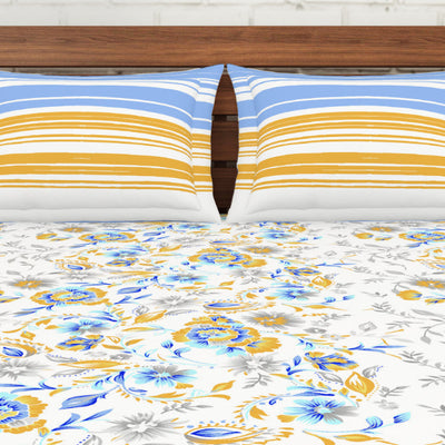 Floral Windsurfer - Light Blue 100% Cotton Queen Fitted Sheet - Atrium Kitting By Spaces