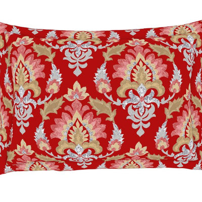 Ornate Poppy Red - Red 100% Cotton Single Bedsheet - Atrium Ecom By Spaces