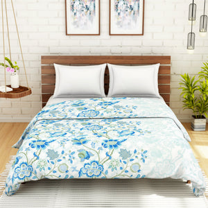 Floral Blue 100% Cotton Shell Double Quilt / AC Comforter - Atrium By Spaces