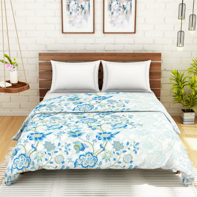 Floral Blue 100% Cotton Shell Double Quilt / AC Comforter - Atrium By Spaces