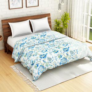 Floral Blue 100% Cotton Shell Double Quilt / AC Comforter - Atrium By Spaces