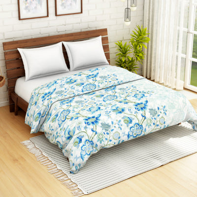 Floral Blue 100% Cotton Shell Double Quilt / AC Comforter - Atrium By Spaces