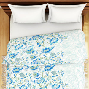 Floral Blue 100% Cotton Shell Double Quilt / AC Comforter - Atrium By Spaces