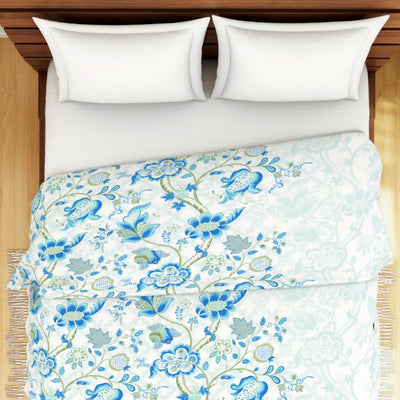 Floral Blue 100% Cotton Shell Double Quilt / AC Comforter - Atrium By Spaces