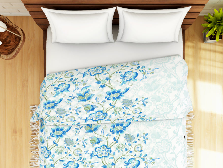 Floral Blue 100% Cotton Shell Double Quilt / AC Comforter - Atrium By Spaces