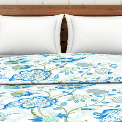 Floral Blue 100% Cotton Shell Double Quilt / AC Comforter - Atrium By Spaces