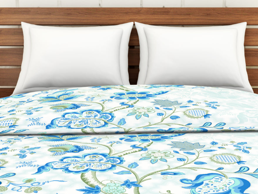 Floral Blue 100% Cotton Shell Double Quilt / AC Comforter - Atrium By Spaces