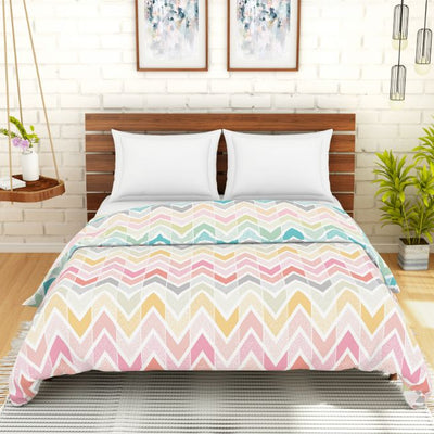 Floral Blue 100% Cotton Shell Double Quilt / AC Comforter - Atrium By Spaces