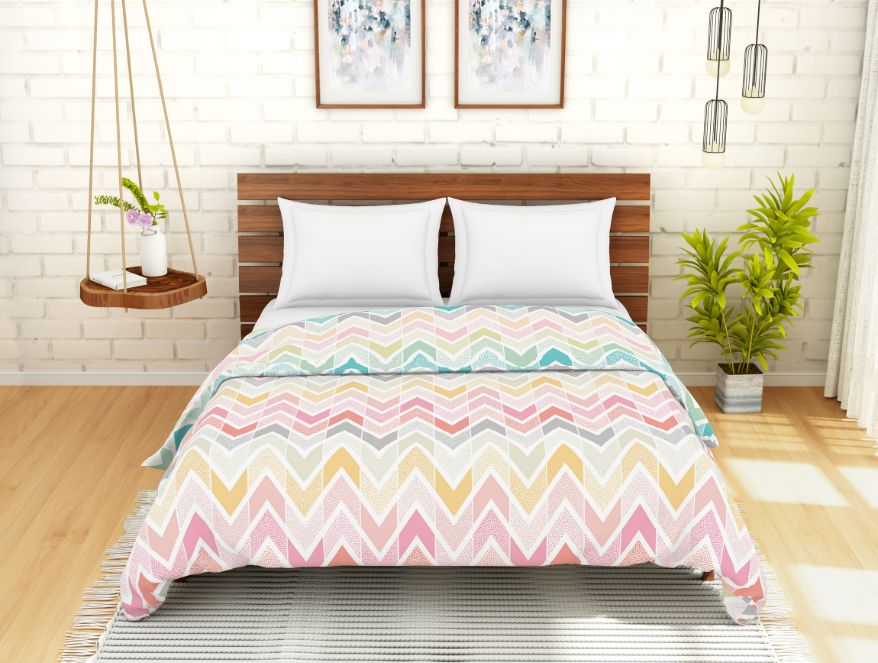 Floral Blue 100% Cotton Shell Double Quilt / AC Comforter - Atrium By Spaces