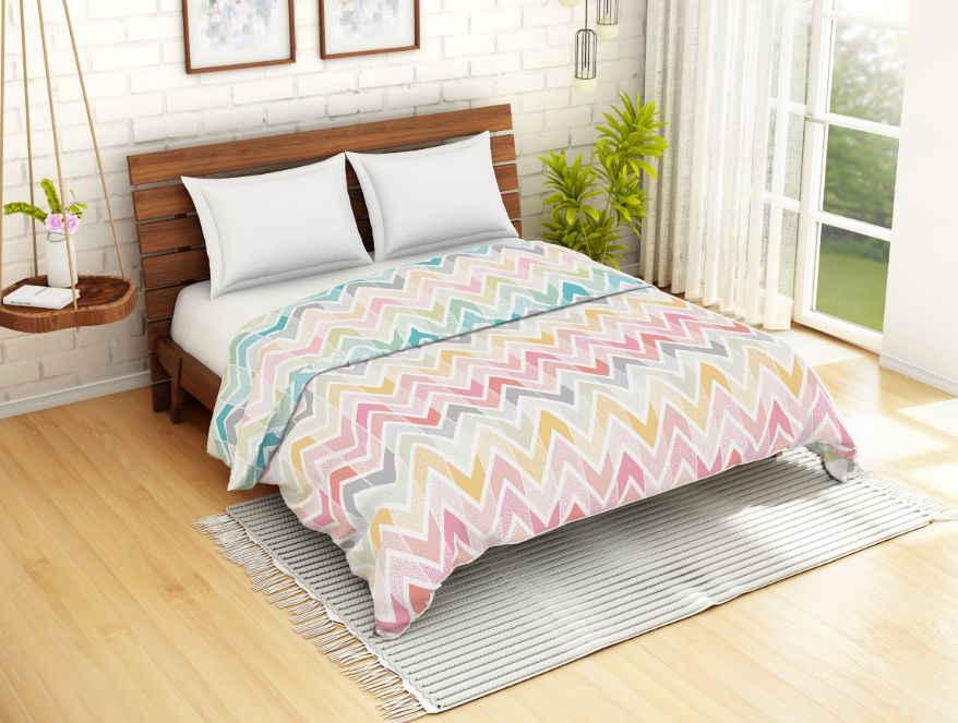 Floral Blue 100% Cotton Shell Double Quilt / AC Comforter - Atrium By Spaces