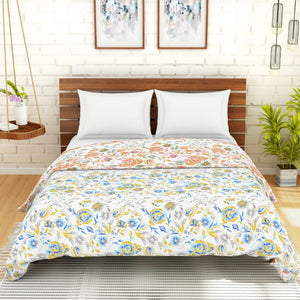 Floral Blue 100% Cotton Shell Double Quilt / AC Comforter - Atrium By Spaces