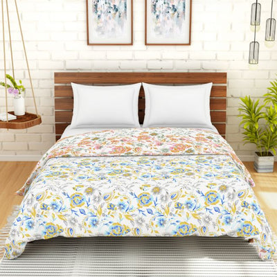 Floral Blue 100% Cotton Shell Double Quilt / AC Comforter - Atrium By Spaces