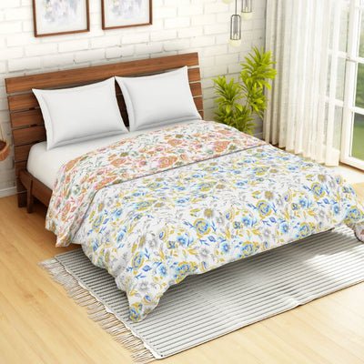 Floral Blue 100% Cotton Shell Double Quilt / AC Comforter - Atrium By Spaces