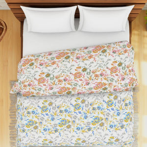 Floral Blue 100% Cotton Shell Double Quilt / AC Comforter - Atrium By Spaces