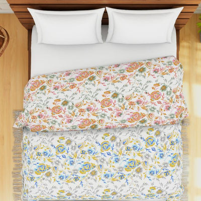 Floral Blue 100% Cotton Shell Double Quilt / AC Comforter - Atrium By Spaces