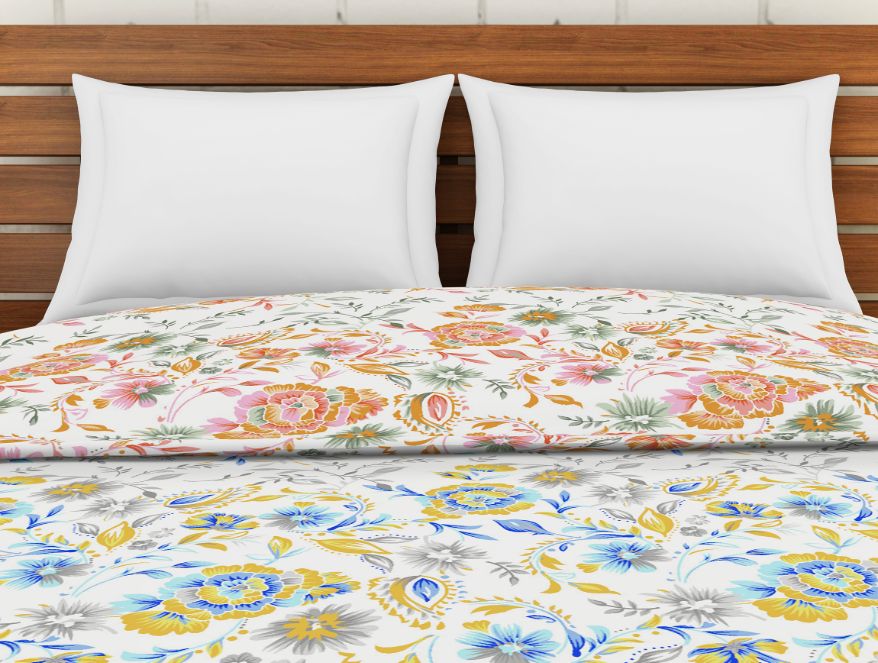 Floral Blue 100% Cotton Shell Double Quilt / AC Comforter - Atrium By Spaces