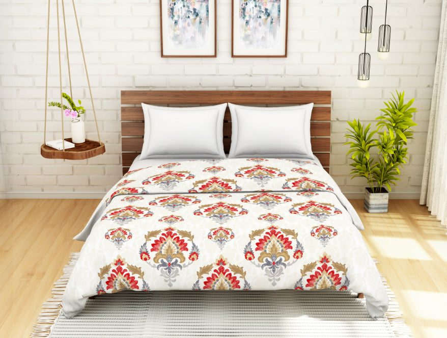 Floral Blue 100% Cotton Shell Double Quilt / AC Comforter - Atrium By Spaces