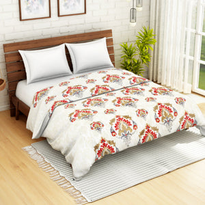 Floral Blue 100% Cotton Shell Double Quilt / AC Comforter - Atrium By Spaces
