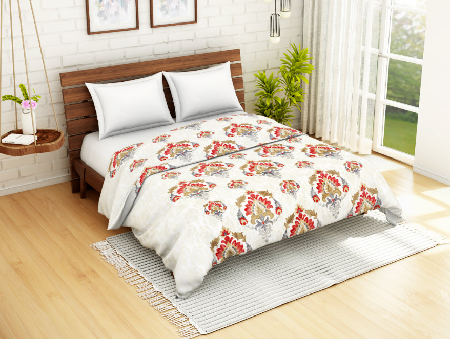 Floral Blue 100% Cotton Shell Double Quilt / AC Comforter - Atrium By Spaces