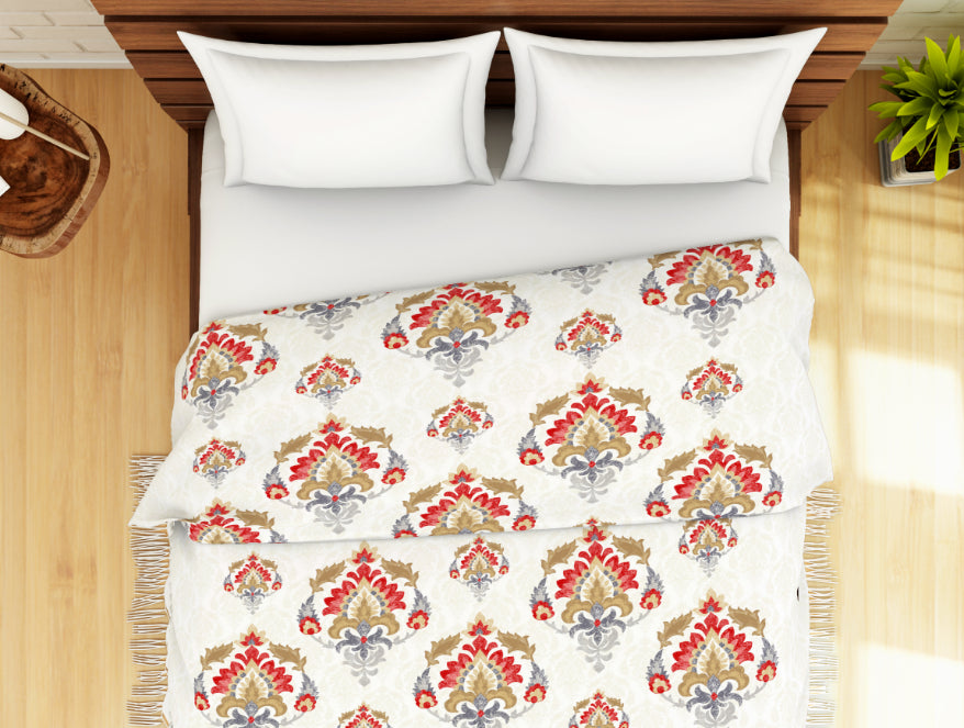 Floral Blue 100% Cotton Shell Double Quilt / AC Comforter - Atrium By Spaces