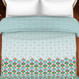 Floral Teal - Blue 100% Cotton Shell Double Quilt / AC Comforter - Atrium Plus By Spaces