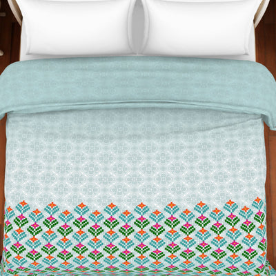 Floral Teal - Blue 100% Cotton Shell Double Quilt / AC Comforter - Atrium Plus By Spaces