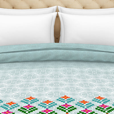 Floral Teal - Blue 100% Cotton Shell Double Quilt / AC Comforter - Atrium Plus By Spaces