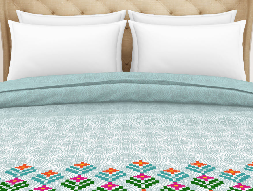 Floral Teal - Blue 100% Cotton Shell Double Quilt / AC Comforter - Atrium Plus By Spaces