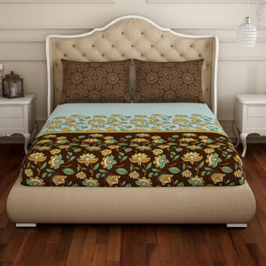 Floral Sea Green - Green 100% Cotton King Fitted Sheet - Atrium Plus Ecom By Spaces