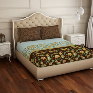 Floral Sea Green - Green 100% Cotton King Fitted Sheet - Atrium Plus Ecom By Spaces