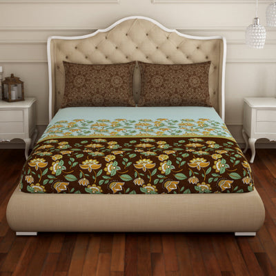 Floral Sea Green - Green 100% Cotton King Size Bedsheet - Atrium Plus Ecom By Spaces