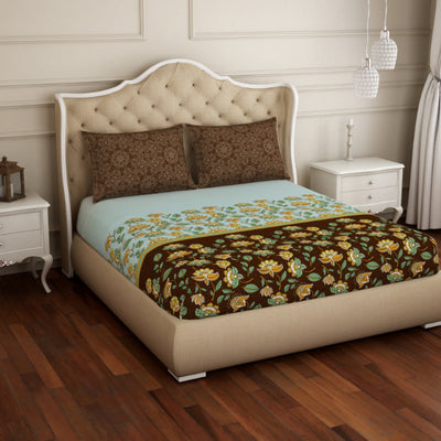Floral Sea Green - Green 100% Cotton King Size Bedsheet - Atrium Plus Ecom By Spaces