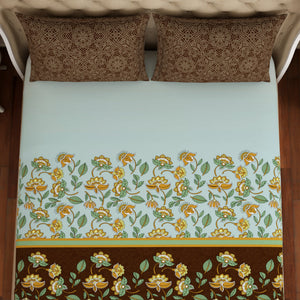 Floral Sea Green - Green 100% Cotton King Size Bedsheet - Atrium Plus Ecom By Spaces