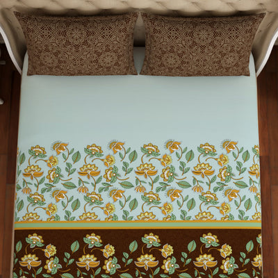 Floral Sea Green - Green 100% Cotton King Size Bedsheet - Atrium Plus Ecom By Spaces