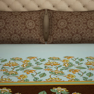 Floral Sea Green - Green 100% Cotton King Size Bedsheet - Atrium Plus Ecom By Spaces