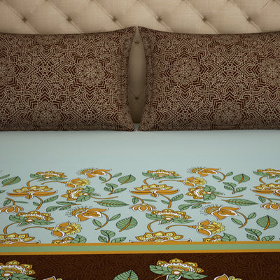 Floral Sea Green - Green 100% Cotton King Size Bedsheet - Atrium Plus Ecom By Spaces