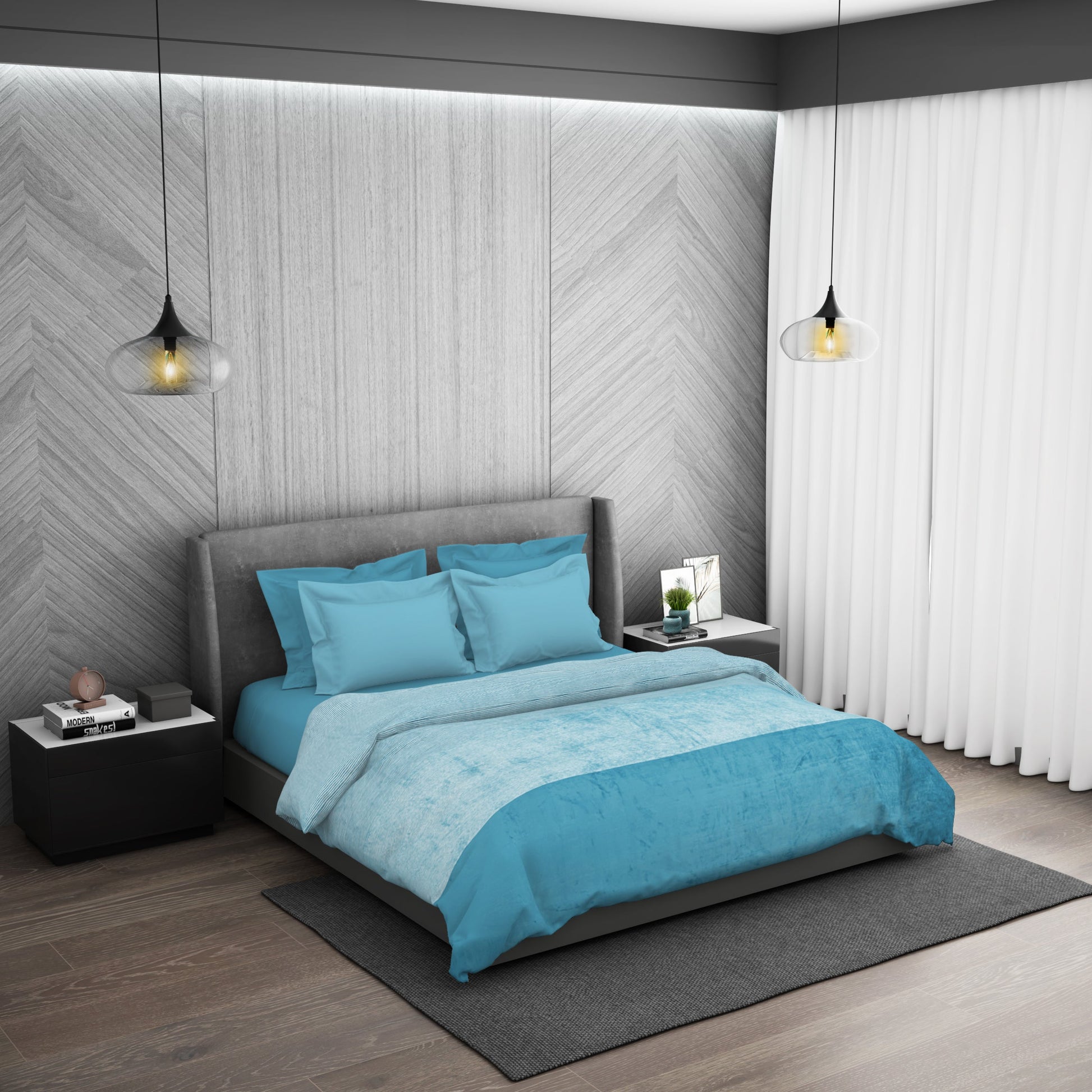 Stripe-Solid Light Blue Blanket Mink - Eden By Spaces