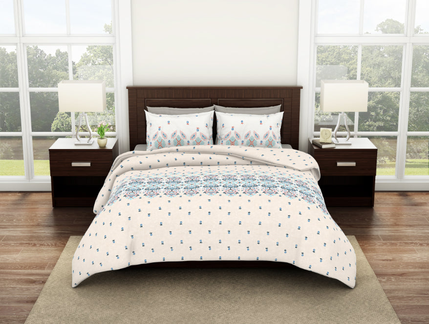 Ornate Eggnog - Cream Viscose Cotton Double Bedsheet - Reagalis By Spaces