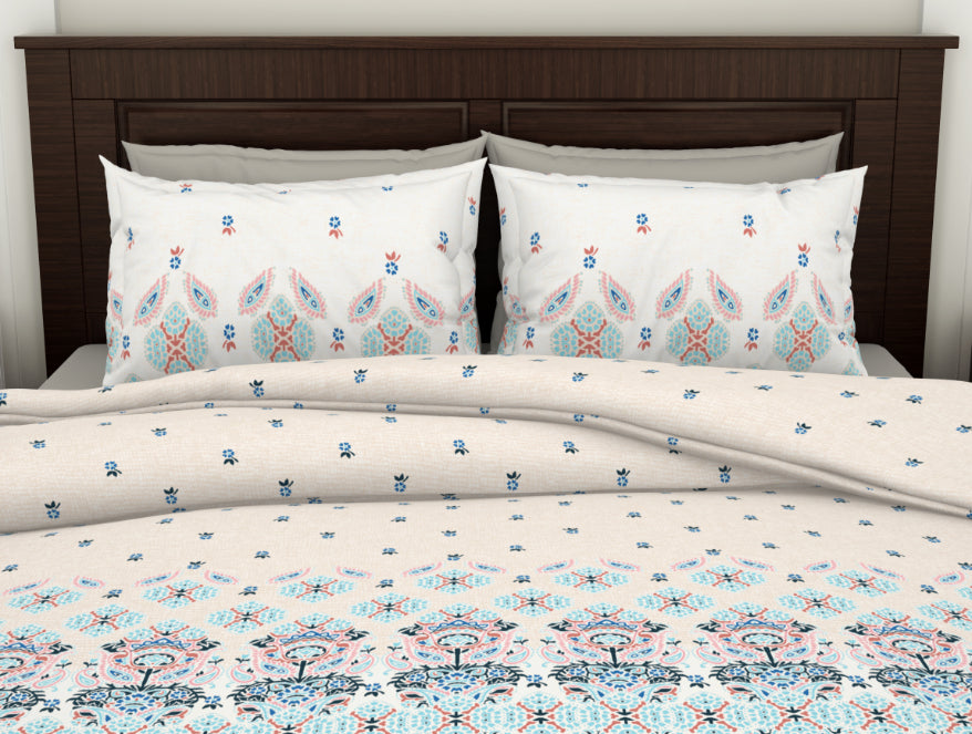 Ornate Eggnog - Cream Viscose Cotton Double Bedsheet - Reagalis By Spaces