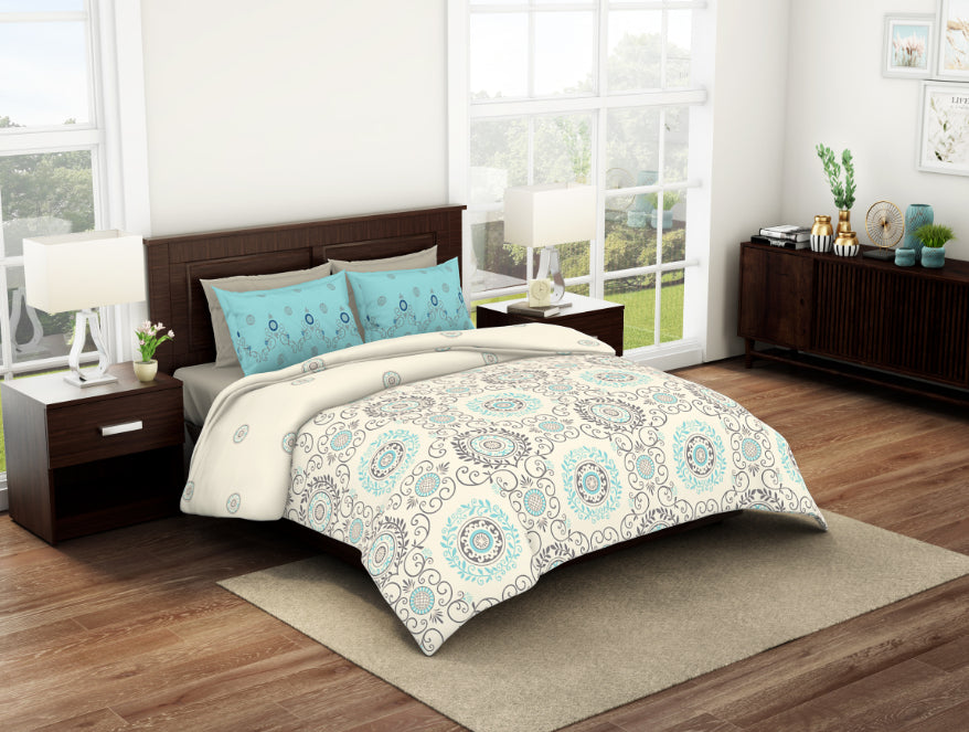 Ornate Vanilla Ice - Cream Viscose Cotton Double Bedsheet - Reagalis By Spaces
