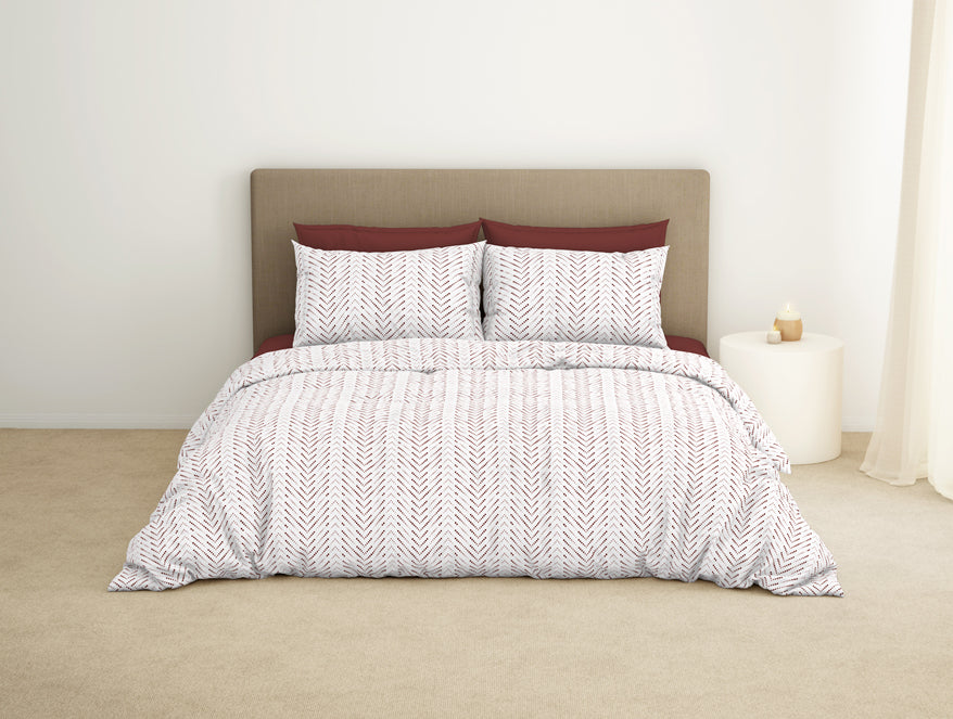 Geometric Fired Brick - Dark Brown 100% Cotton King Size Bedsheet - Maya By Spaces