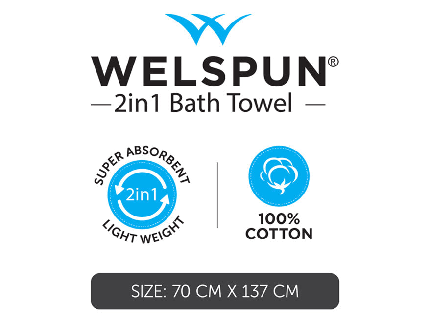 Navy Blue 100% Cotton Bath Towel - 2-In-1 By Welspun
