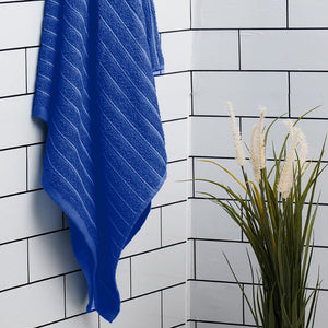 Navy Blue - Dark Blue 100% Cotton Bath Towel - 2-In-1 By Welspun
