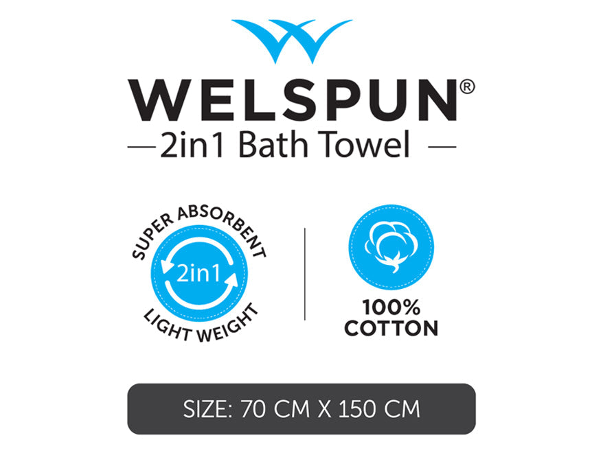 Navy Blue - Dark Blue 100% Cotton Bath Towel - 2-In-1 By Welspun