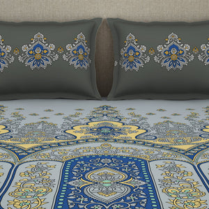 Floral Vapor Blue - Light Grey 100% Cotton King Size Bedsheet - Estaa By Spaces-1064783
