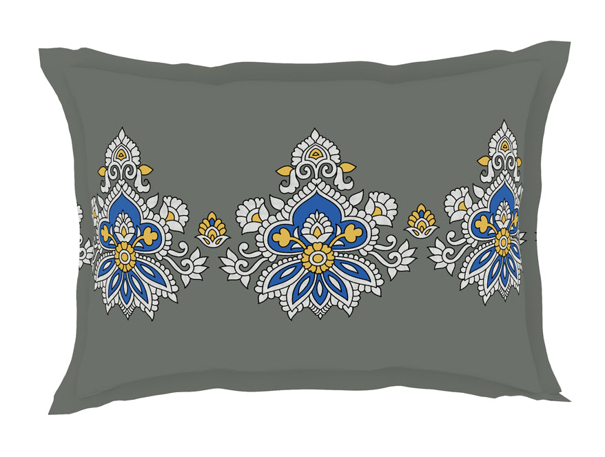Floral Vapor Blue - Light Grey 100% Cotton King Size Bedsheet - Estaa By Spaces-1064783