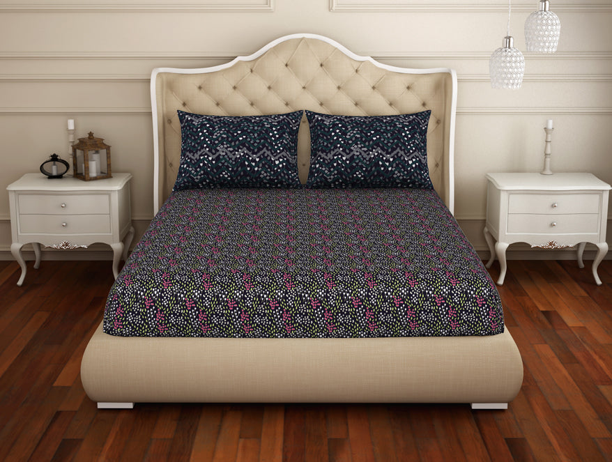 Floral Mulberry Purple - Dark Violet 100% Cotton King Size Bedsheet - Adonia(Anti Bacterial) By Spaces