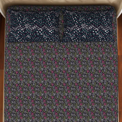 Floral Mulberry Purple - Dark Violet 100% Cotton King Size Bedsheet - Adonia(Anti Bacterial) By Spaces