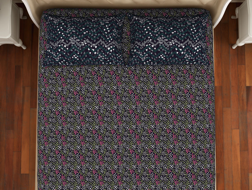 Floral Mulberry Purple - Dark Violet 100% Cotton King Size Bedsheet - Adonia(Anti Bacterial) By Spaces
