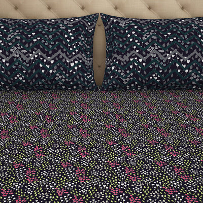 Floral Mulberry Purple - Dark Violet 100% Cotton King Size Bedsheet - Adonia(Anti Bacterial) By Spaces